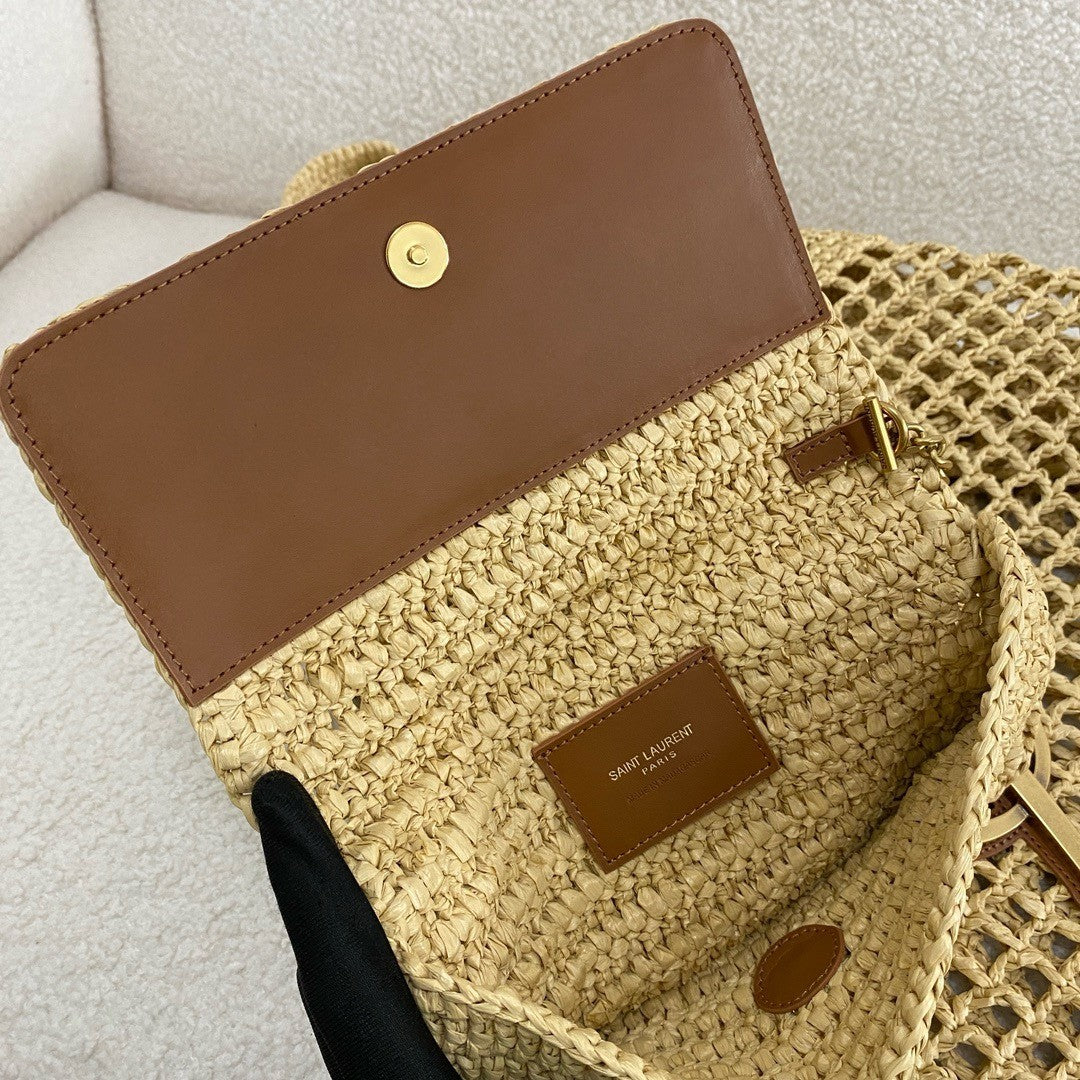 SAINT LAURENT YSL Raffia Icare Tote Bag